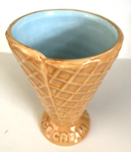 Williams Sonoma Ice Cream Sundae Waffle Cone Shaped Cup Blue Interior