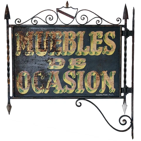 1870s Antique Spanish Iron Furniture Trade & Bracket Building Sign Cover