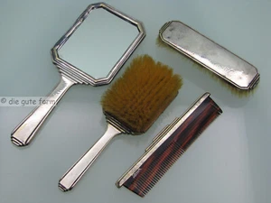 Feiner Art déco um 1930 - - - Frisierset 4 tlg versilbert - Pyramide Dekor - - - - Bild 1 von 11