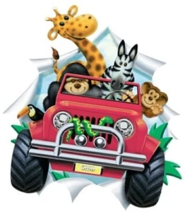 Revestimientos de pared de vinilo Village For Kids Blue Mountain apliques jumbo jeep safari - Imagen 1 de 11