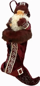 NEU 3D GROß Gummi Gesicht Weihnachtsmann Samt Kunstfell Satin 26" Weihnachten Strumpf - Bild 1 von 11