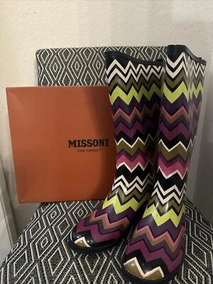 Missoni para Target Wellington Botas Fucsia Multi ZigZag Chevron Botas de Lluvia Talla:3 Foto 1 de 4