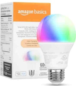 Amazon Basics Smart Light Bulbs WiFi LED RGB A19 60W E26 Dimmable 1 Amazon Blub - Picture 1 of 15