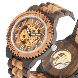 Wooden Wrist Watch for Men Automatic Mechanical Wood Watches Handmade Timepiece - Picture 1 of 8