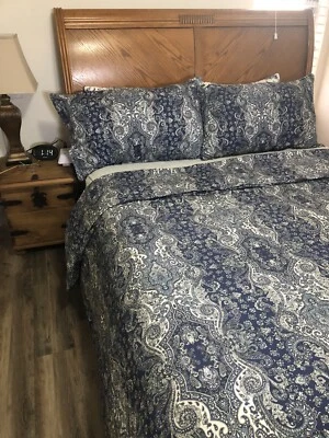 "Funda nórdica reversible azul marino blanco cachemir king con fundas king 102x90"" usada en excelente estado" Foto 1 de 4