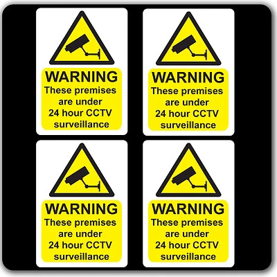 ESK VINYL Pack of 4 CCTV 24hr Surveillance Warning Stickers Sign - Car Taxi Home Window
