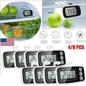 4/8x Refrigerator Thermometer Digital Freezer LCD Display Magnetic Hanging Hole - Picture 1 of 12
