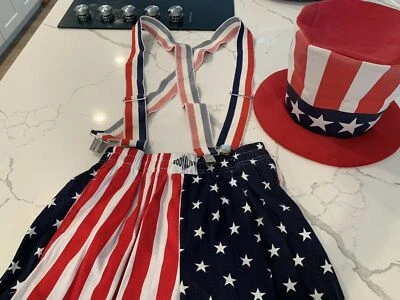 4th July Vintage Body Alive Pants W/Suspenders & Hat USA Costume X 2. Med & Lrg - Image 1 of 4