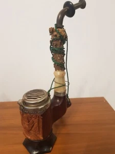 Pipa da cacciatore tedesca vintage-Bruyère Extra-legno intagliato e corno-DBGM Mark-tirolese - Foto 1 di 16
