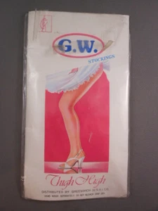Vtg 1960's G.W. STOCKINGS White Thigh High Lingerie 100% Nylon Pin-up Rare - Picture 1 of 8