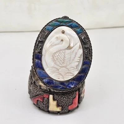 ANTIGUO JAPONÉS MEIJI CLOISONNÉ PLATA ESTERLINA 950 CISNE SUPERIOR CAJA CON BISAGRAS Foto 1 de 4