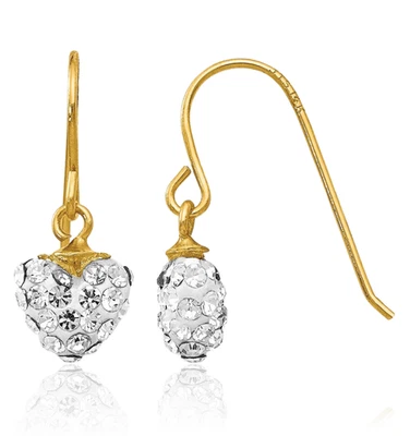 14K Solid Yellow Gold Crystals Heart Dangle Earrings - Image 1 of 4