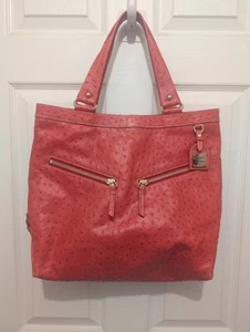 DOONEY & BOURKE Dillen Pink /Salmon Ostrich Leather Hand Bag Purse LARGE - Picture 1 of 9