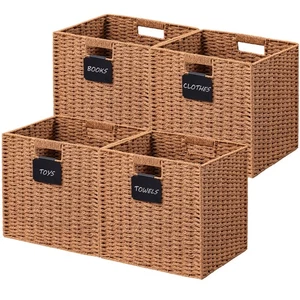 4 Pack Wicker Basket, 12×12 Storage Cubes with Label, Foldable Cube Storage B... - Picture 1 of 7