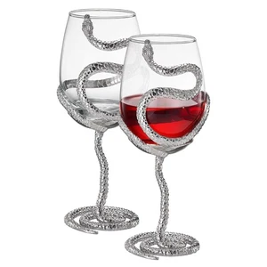 Stemmed Snake Wine Glasses, Set of 2 Glass, 19oz 10 Inch Tall Gothic Reptile ... - Picture 1 of 5