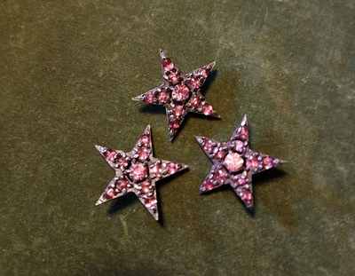 Vintage 3 Rhinestone Star Buttons Prong Set  Metal Shank - Image 1 of 4