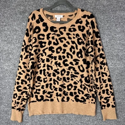 Barneys Нью-Йорк 100% кашемир женщин леопард печать Crewneck свитер M - Изображение 1 из 4