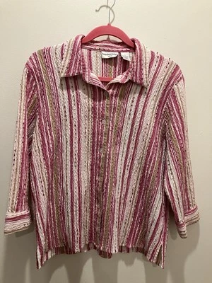 Camisa Breckenridge Petite Damas Talla PL Abotonada Manga 3/4 Rosa Blanco Tostado Foto 1 de 4