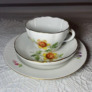 3 tlg. Meißen Porzellan Kaffeeset 1900er Blumen Vergoldung Handmalerei 2. Wahl - Bild 1 von 36