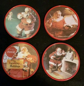 4 Pc Set COCA COLA CHRISTMAS COASTERS 1992 Sundblom Santa Claus 4" - Picture 1 of 9