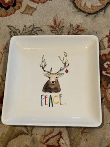 "Plato cuadrado de reno pintado Rae Dunn Peace 8,25""" - Imagen 1 de 4