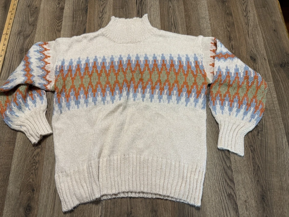 Lush Sweater, Womens Size Medium,  White Blue Orange Green, Turtleneck, Pullover - Image 1 of 4
