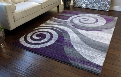 , Stephanie Collection Area Rug Modern Contemporary Design 1103 Purple Grey W... - Image 1 of 4