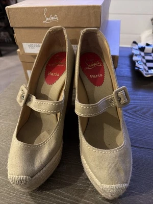 Alpargatas de cuña Christian Louboutin Mallorca beige Mary Janes - Talla 39 - Imagen 1 de 4