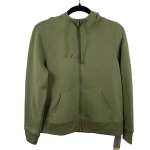 Ideology Womens Hooded Jacket Green Small Cotton Blend Fleece Zip Front - Picture 1 of 10