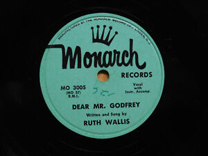 Ruth Wallis comedy novelty 78 Dear Mr Godfrey bw Say Hello To Joe on Monarch