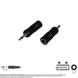 Adapter Audio 0.25" 1/4 Quarter Inch Female Mono Jack 3.5mm Male Mono Plug - Picture 1 of 4