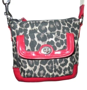 Coach Park Ocelot Animal Print Red Patent Leather Crossbody Swingpack Handbag - Picture 1 of 11