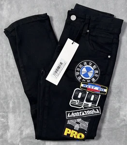 First Row Racing Patch Jeans Kids Size S Black Adjustable Waistband NWT - Picture 1 of 13