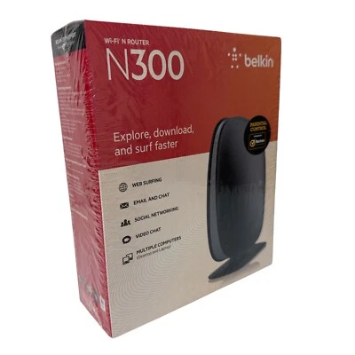 Belkin N300 Wi Fi N Router 300 Mbps 4 Port 10/100 2.4 GHz Wireless New Sealed - Image 1 of 4