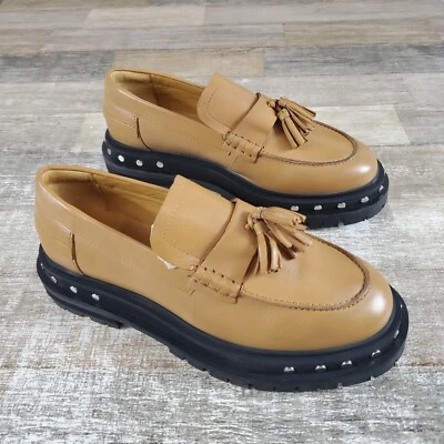Mocassim feminino Free People Teagan borla tamanho 9 couro caramelo plataforma cravejada - Imagem 1 de 4