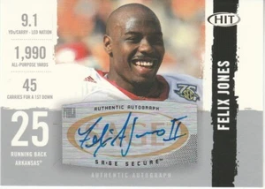 🏈 FELIX JONES 2008 Sage Hit argento # A75 autografo autentico Arkansas Razorback - Foto 1 di 1