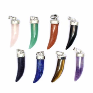 1x Natural Crystal Ox Horn Pendant Reiki Healing Beads DIY Jewelry Necklace Gift - Picture 1 of 14