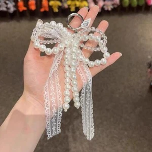 Trendy Lace Pearl Bow Keychain ✨y F1O1 - Picture 1 of 15
