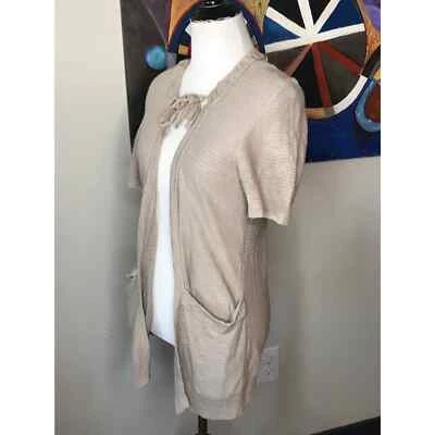 Кардиган Ann Taylor Loft туника льняной бежевый маленький свитер с открытой передней частью - Изображение 1 из 4