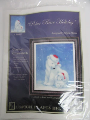 Kit de punto de cruz Kustom Krafts Inc oso polar vacaciones Navidad 98057 azul Aida Foto 1 de 3
