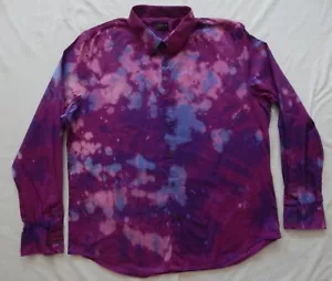 Tie Dye Pink Purple Long Sleeve Button Up Shirt - 2XL Slim Mens Psychedelic XXL - Picture 1 of 7
