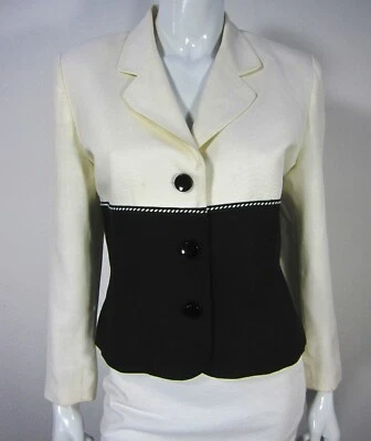 Blazer informal de esquina para mujer manga larga talla pequeña 8P blanco negro  Foto 1 de 4
