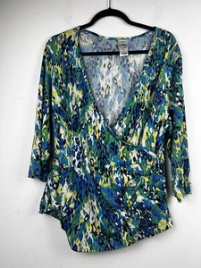 JMS Blouse Women Plus Size 1X V Neck 3/4 Sleeve Pattered Top - Picture 1 of 10