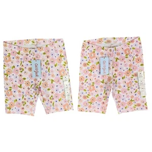 Girls Cat & Jack Bike Shorts Pink Floral Mid Rise 6" Inseam Lot of 2 M (7-8) - Picture 1 of 12