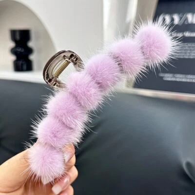 Pinza para el cabello de piel de visón real linda garra para el cabello bola para el cabello para mujeres niñas Foto 1 de 4