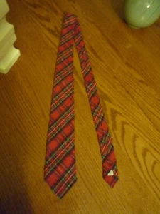 Red Plaid Christmas Neck Tie j.b. Herringbone Cotton Seersucker Satin Lined 52" - Picture 1 of 8