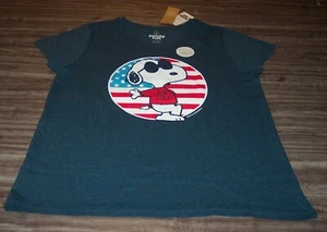 WOMEN'S MISSY Peanuts SNOOPY JOE COOL American Flag T-shirt Missy LARGE NEW - Picture 1 of 5