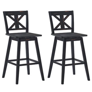 Costway Set of 2 Bar Stools Swivel Pub Height Chairs w/ Rubber Wood Legs - Picture 1 of 8