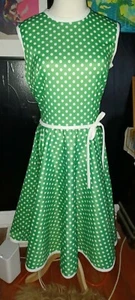 Authentisches Vintage Rockabilly Kleid Fit & Flare grün & weiß gepunktet 14👗 - Bild 1 von 10