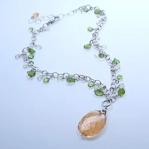 Exquisite handgefertigte Peridot & große Citirne Tropfen Hänger Silber Kette Halskette NEU - Bild 1 von 6